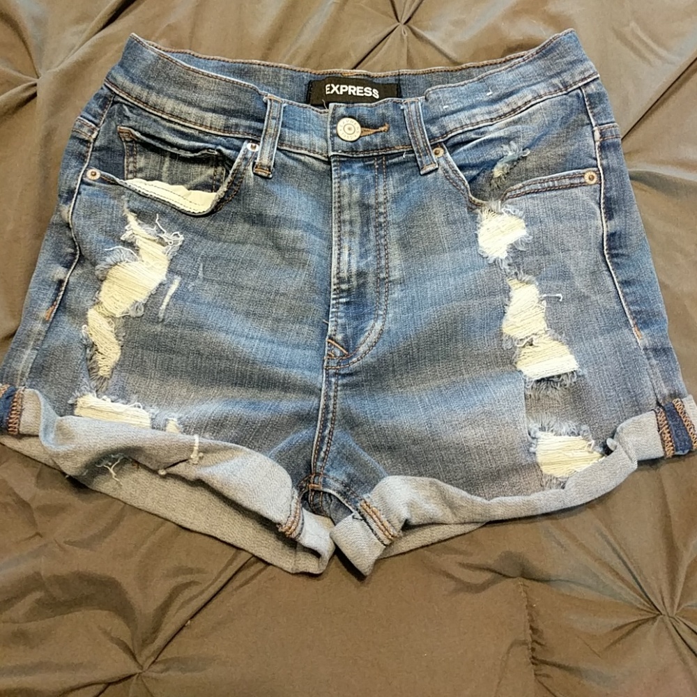 Express high rise denim shorts.
